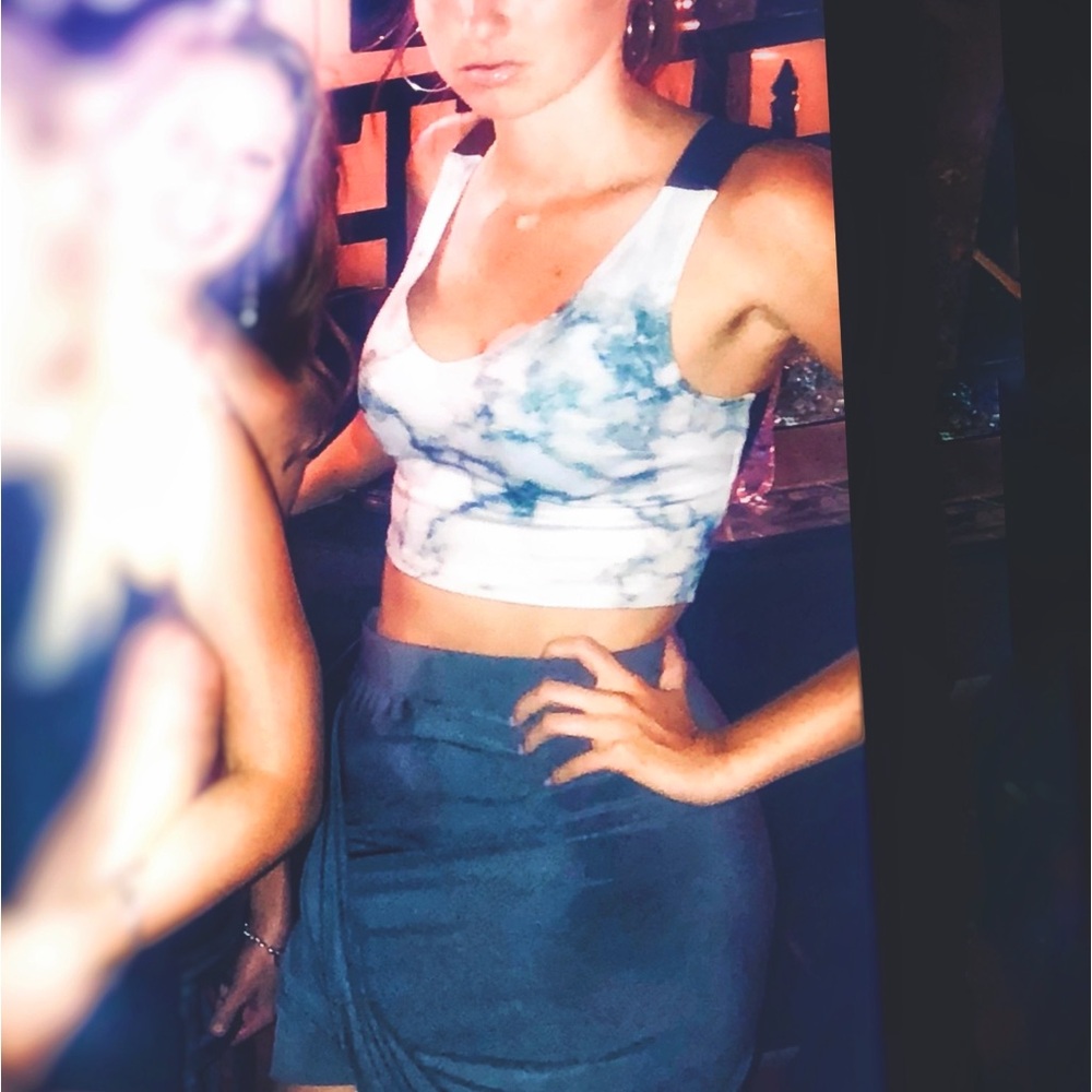 Marble Print Crop Top Tank with Strap Bandage Bandage